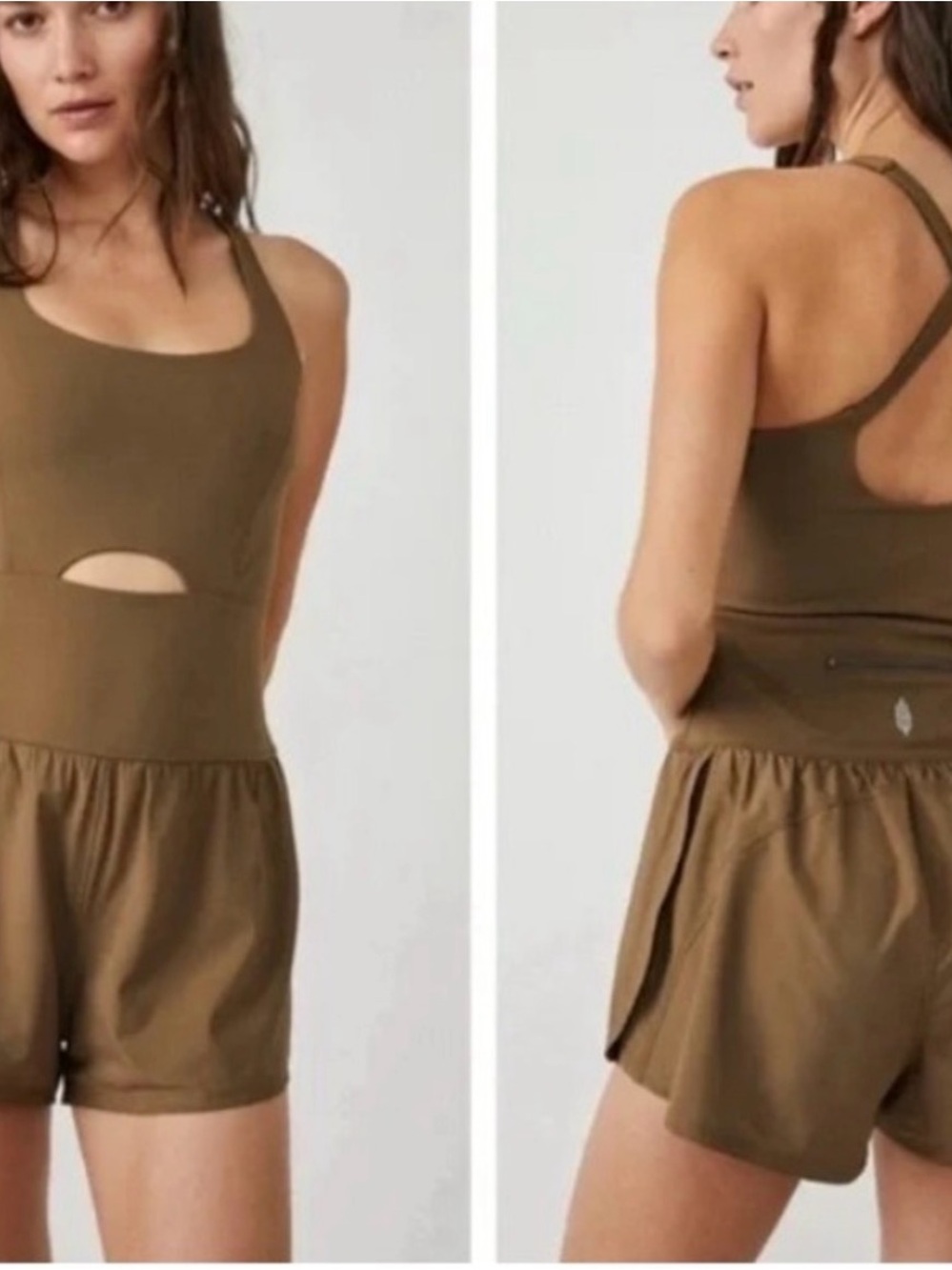 Free People Movement
Righteous Runsie Romper Shorts Jumpsuit 
Brown